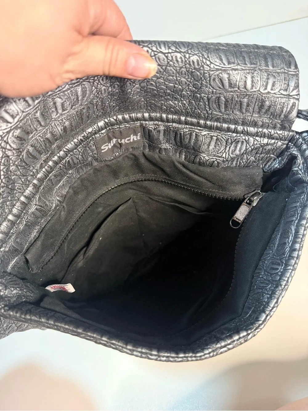 Black Crocodile Embossed Shoulder Bag Handbag